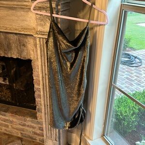 Signature8 ruched green shiny mini dress, medium